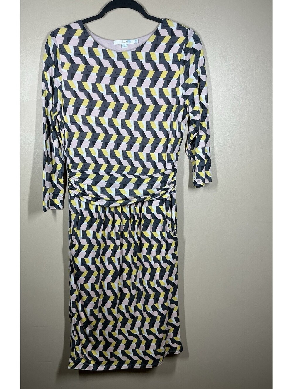 Boden Dress Woman Size 10 Pink, Black, Yellow, Geometric, Soft Modern Mommy - Picture 2 of 8